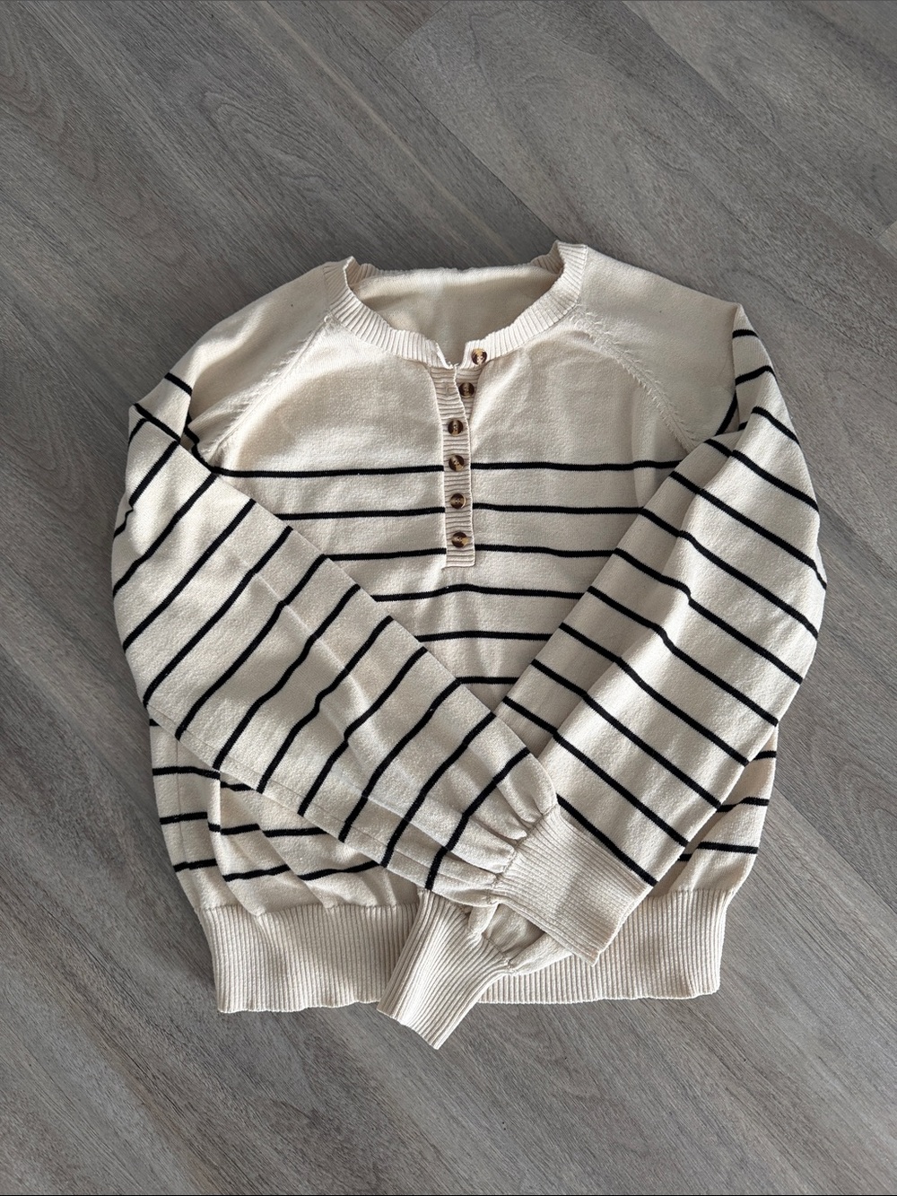 Cream Stripe Henley Knit Sweater